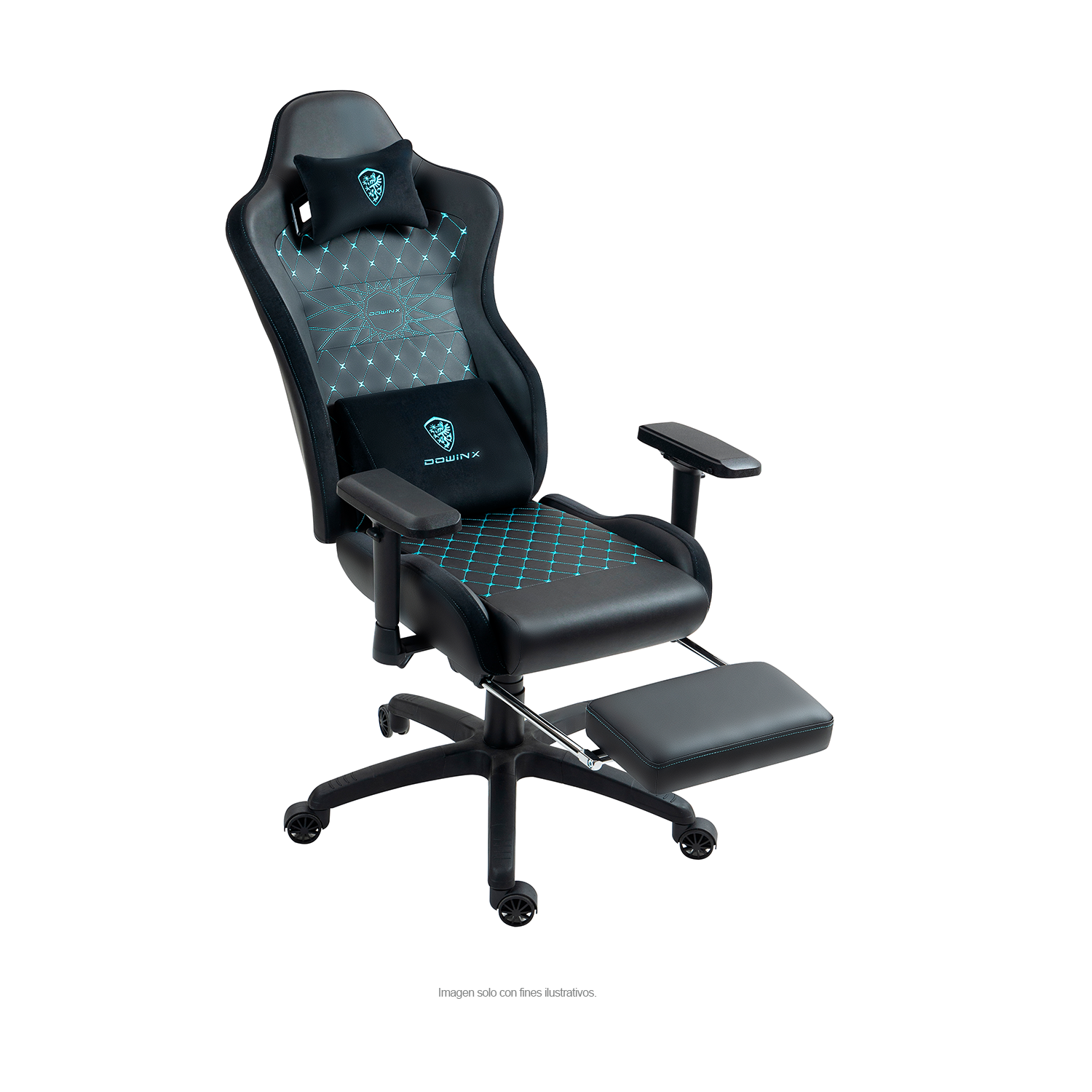 Silla Gaming LS-D1157 color negro detalles en verde, con reposapiés.