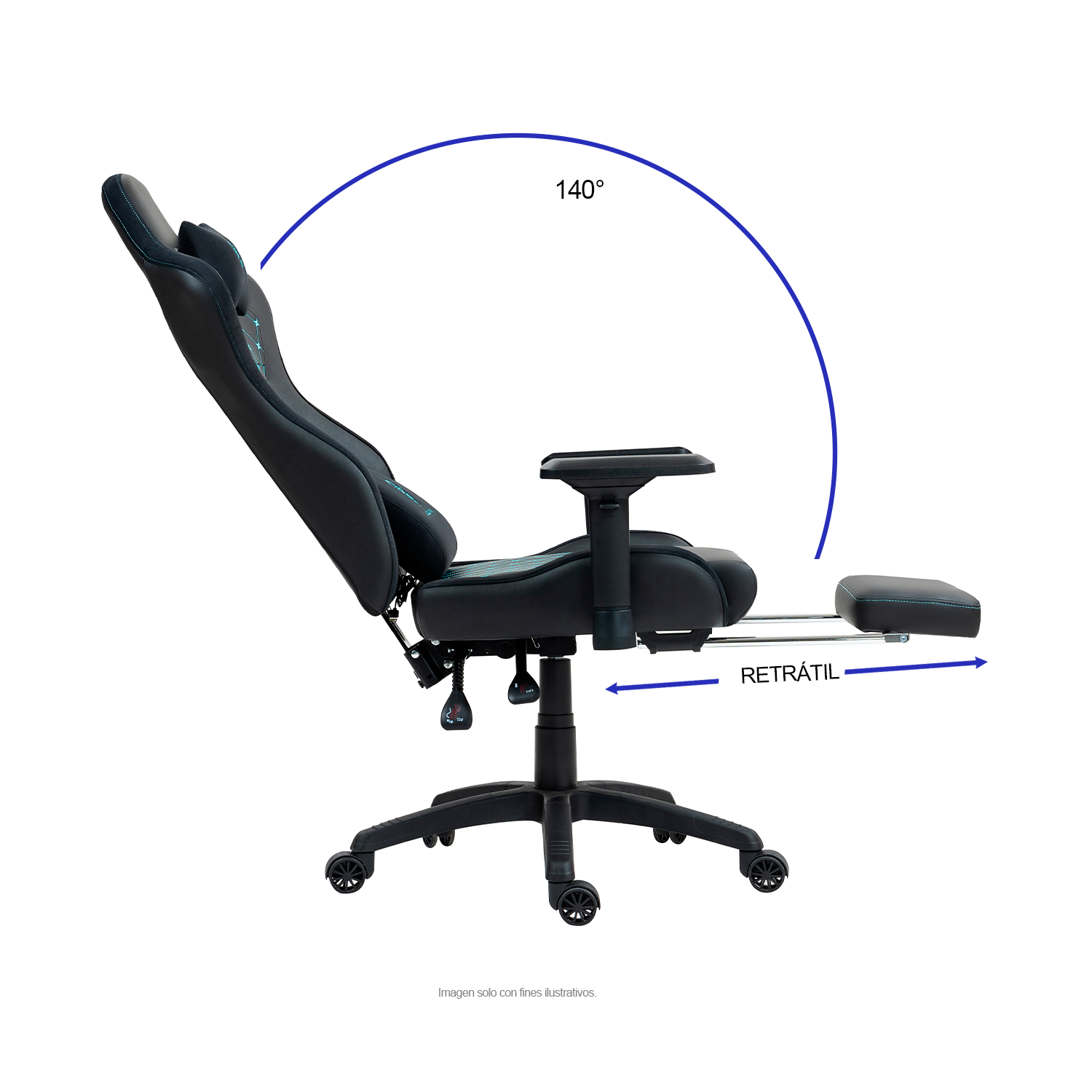 Silla Gaming LS-D1157 color negro detalles en verde, con reposapiés.