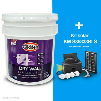 Combo de pintura Dry Wall base intermedia (tanque 5Gls.) + Kit solar KM-S35333BLS con panel de 6V 750AMAH
