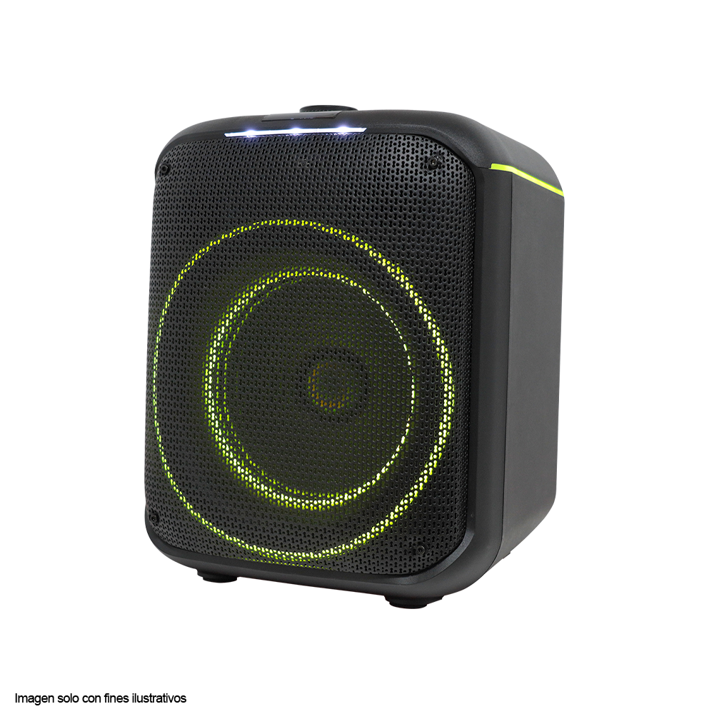 Bocina portátil Out mini one, MY-PS93T-LABR, audio con hasta 4 horas de reproducción, Luz LED, micrófono con cable, bluetooth TWS, radio FM.