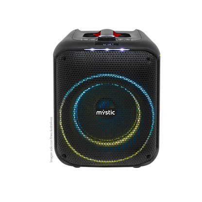 Bocina portátil Out mini one, MY-PS93T-LABR, audio con hasta 4 horas de reproducción, Luz LED, micrófono con cable, bluetooth TWS, radio FM.
