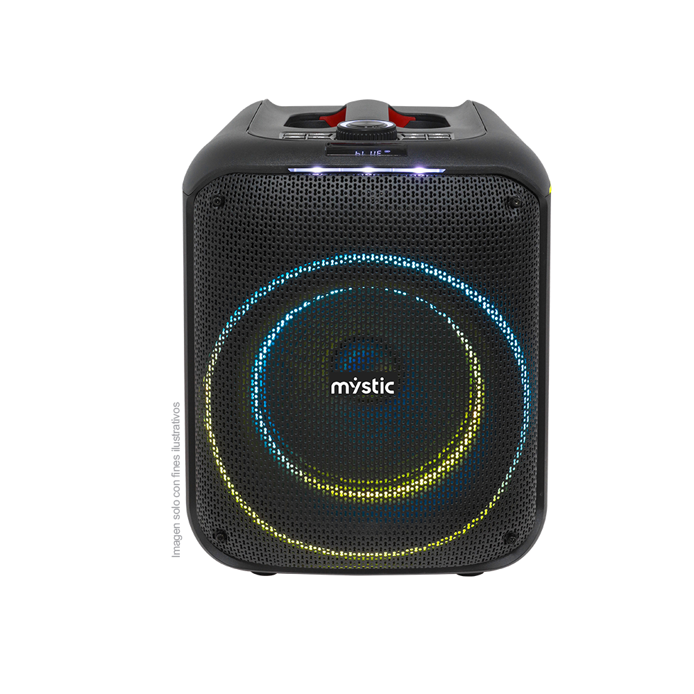 Bocina portátil Out mini one, MY-PS93T-LABR, audio con hasta 4 horas de reproducción, Luz LED, micrófono con cable, bluetooth TWS, radio FM.