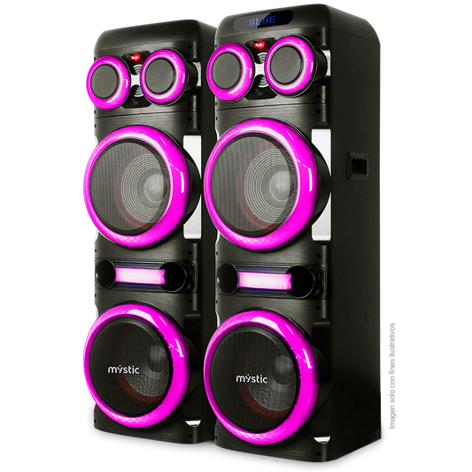 Sound max three, MYPS993U Mystic 120W RMS x 2, audio con Bluetooth, Micrófono inalámbrico UHF, Radio FM, Luz LED.
