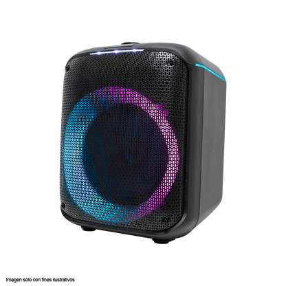 Bocina parlante MY-PS94T-LABR Mystic, Out mini two, audio con hasta 4 horas de reproducción, luz LED, Micrófono con cable, bluetooth TWS, Radio FM.