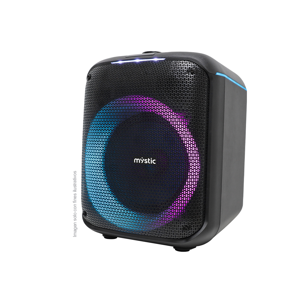 Bocina parlante MY-PS94T-LABR Mystic, Out mini two, audio con hasta 4 horas de reproducción, luz LED, Micrófono con cable, bluetooth TWS, Radio FM.