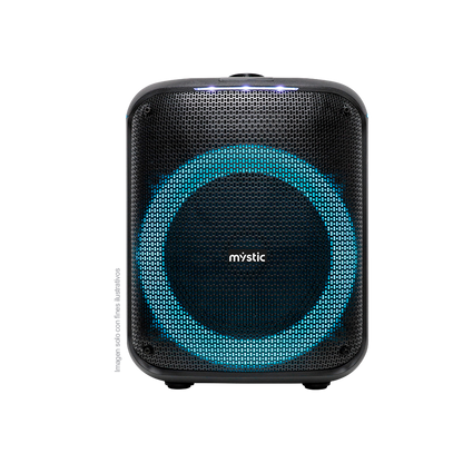 Bocina parlante MY-PS94T-LABR Mystic, Out mini two, audio con hasta 4 horas de reproducción, luz LED, Micrófono con cable, bluetooth TWS, Radio FM.