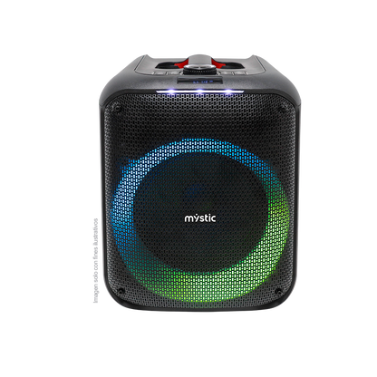 Bocina parlante MY-PS94T-LABR Mystic, Out mini two, audio con hasta 4 horas de reproducción, luz LED, Micrófono con cable, bluetooth TWS, Radio FM.