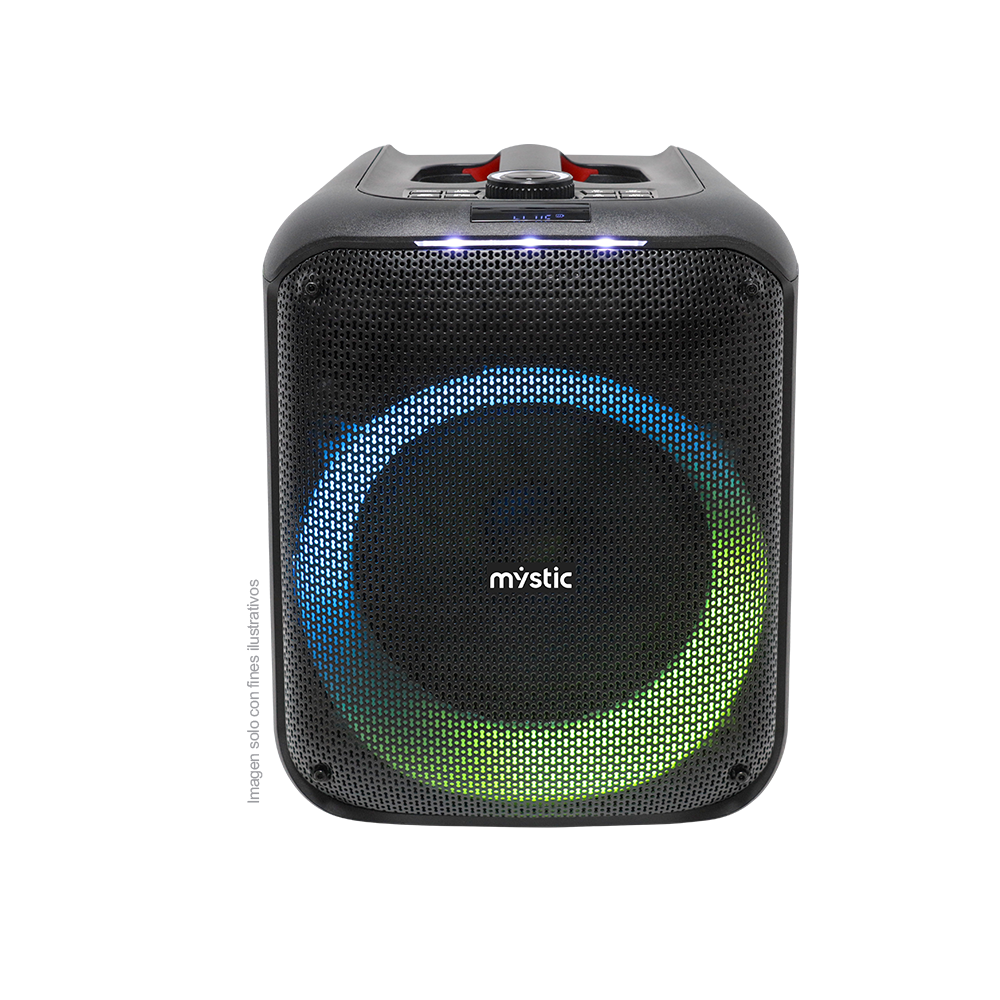 Bocina parlante MY-PS94T-LABR Mystic, Out mini two, audio con hasta 4 horas de reproducción, luz LED, Micrófono con cable, bluetooth TWS, Radio FM.