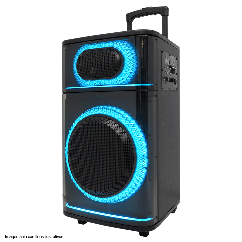 Parlante activo Out Max MY-PS606T-LA-BR, Mysctic, 40W RMS, hasta 4 horas de reproducción, Luz LED, Micrófono inalámbrico UHF, Bluetooth TWS, radio FM.