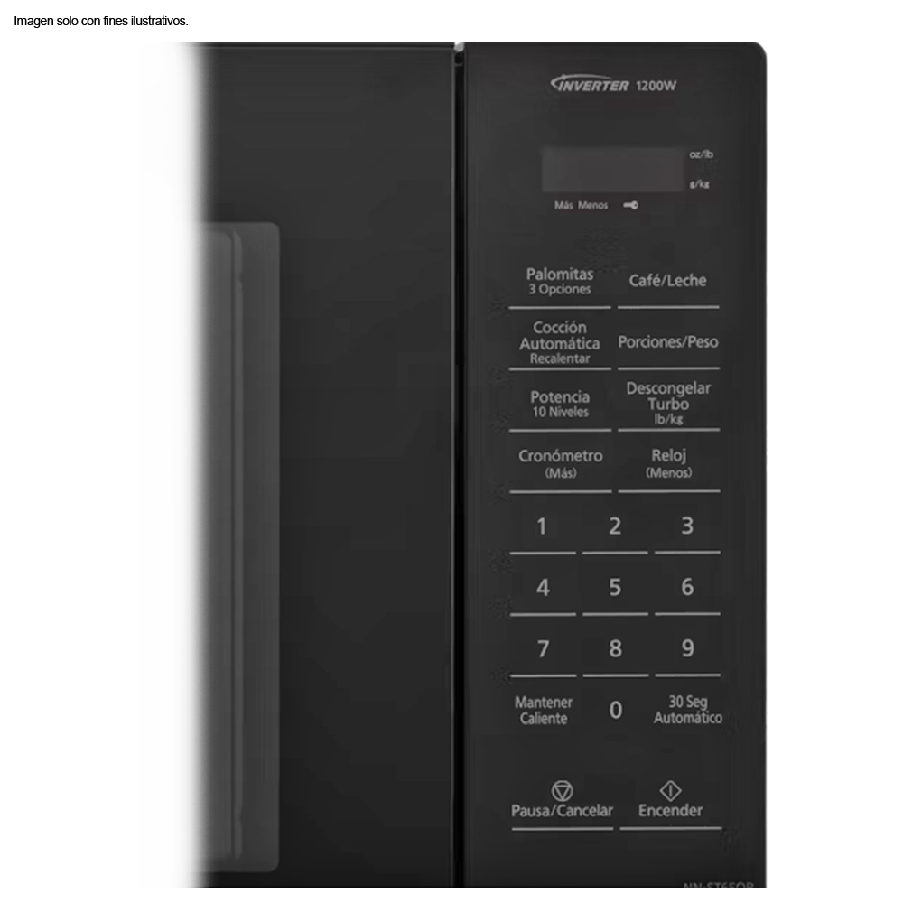 Microondas 1.2pc NN-ST65QB color negro, inverter, 19 menús automáticos Panasonic