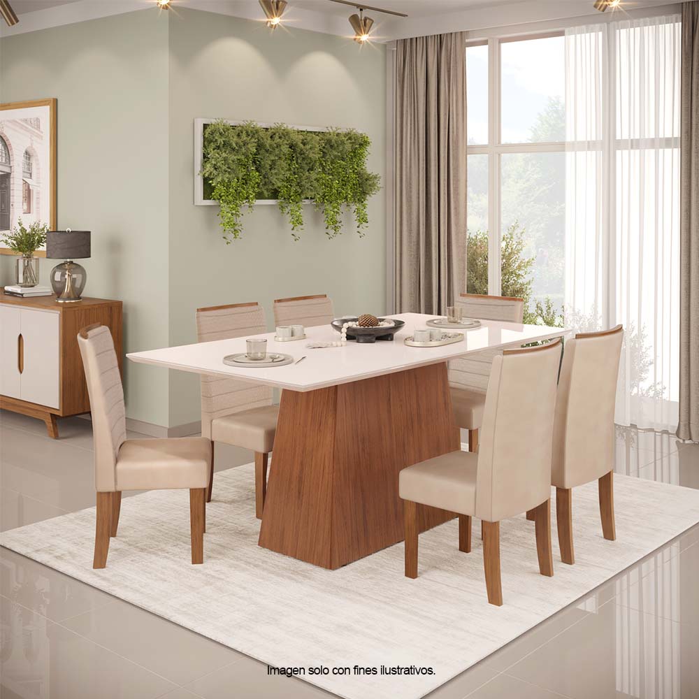 Combo de comedor 6 puestos Mesa modelo DULCE + 6 sillas modelo ONDINA