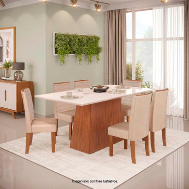 Combo de comedor 6 puestos Mesa modelo DULCE + 6 sillas modelo ONDINA
