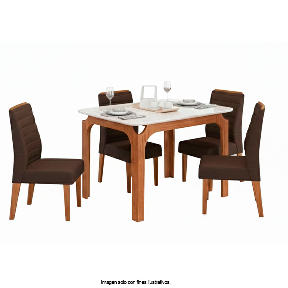 Juego de comedor Marina para 4 puestos + 4 sillas Ondina Moca