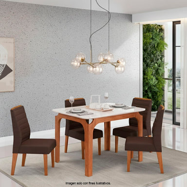 Juego de comedor Marina para 4 puestos + 4 sillas Ondina Moca