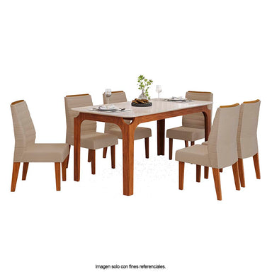 Juego de comedor Marina para 6 puestos + 6 sillas Jade Freijo / tercipelo Moca