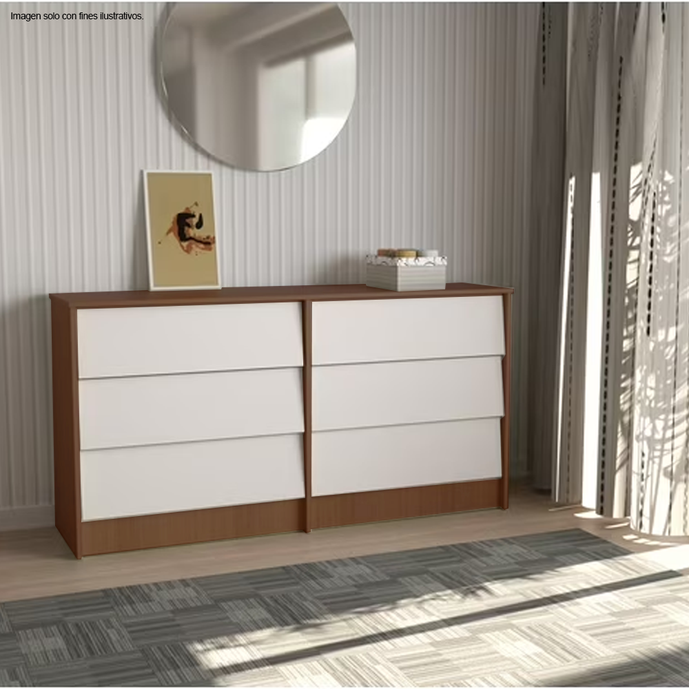 Cómoda COM10128 color amaretto/blanco 6 cajones MDF