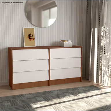 Cómoda COM10128 color amaretto/blanco 6 cajones MDF
