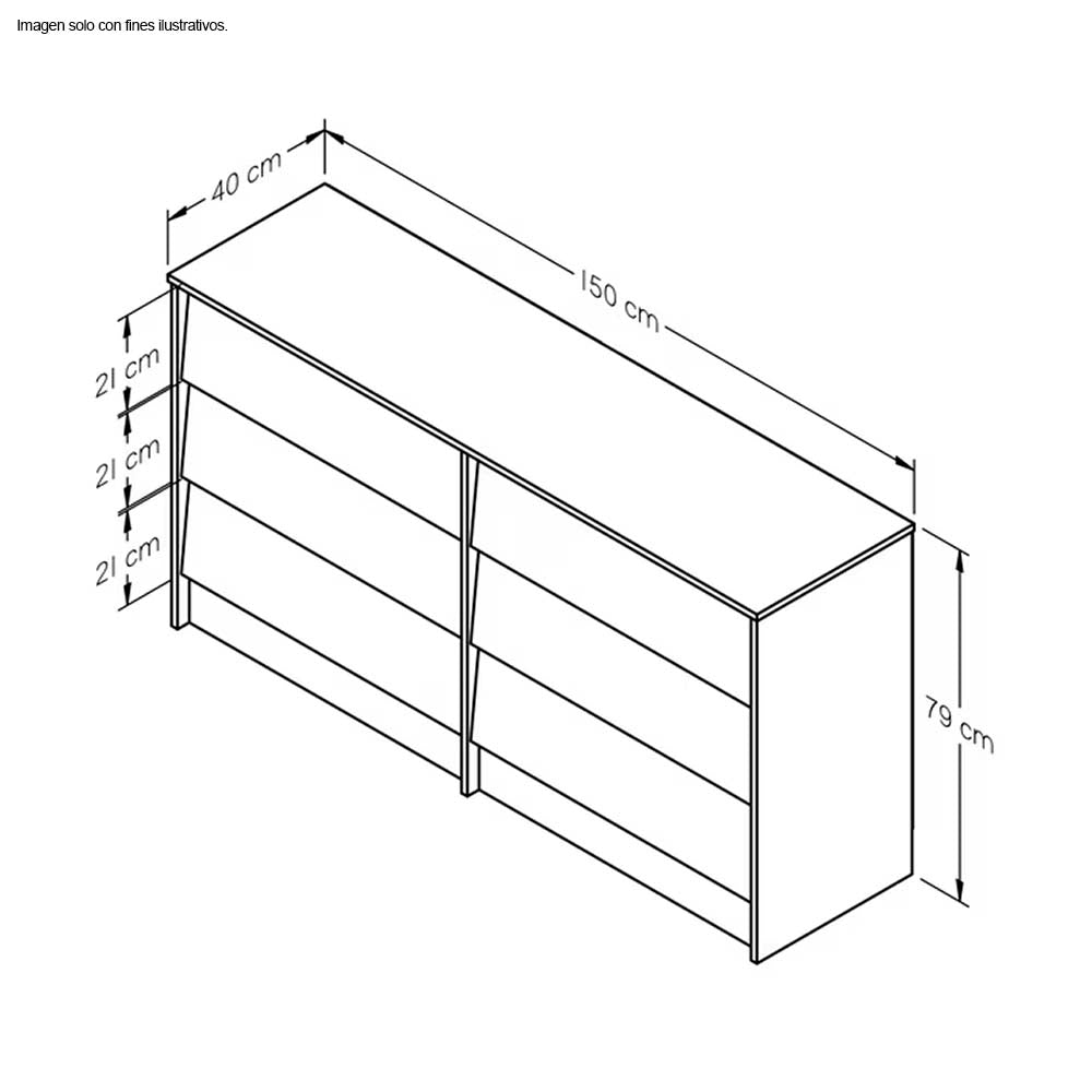 Cómoda COM10128 color amaretto/blanco 6 cajones MDF
