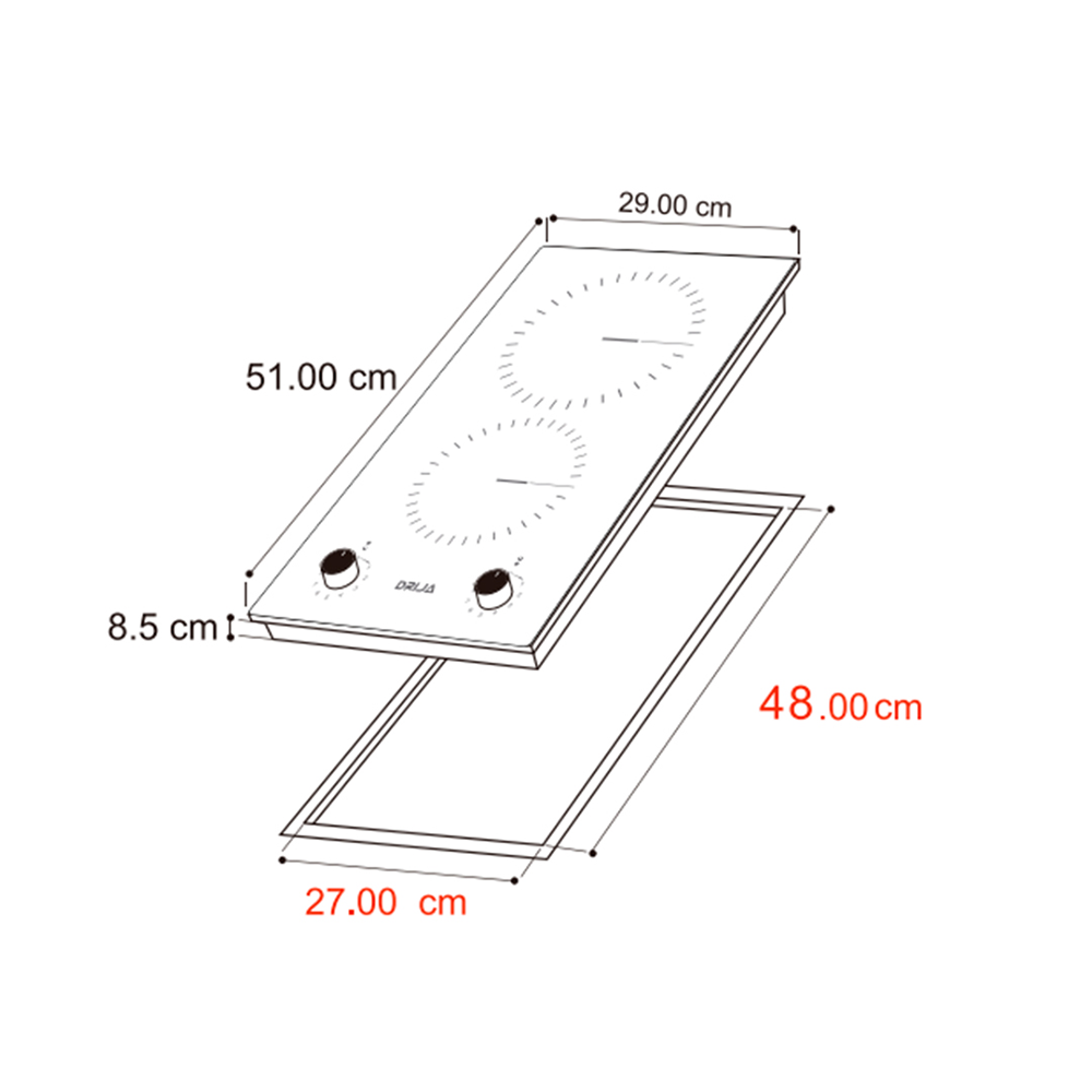 Estufa Vitrocerámica 2 quemadores Bari 30-A Drija