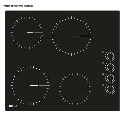 Estufa Bari 60 de 58cm eléctrica vitroceramica negra 4 quemadores EGO potencia 6000W