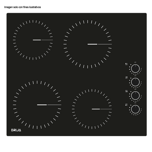 Estufa Bari 60 de 58cm eléctrica vitroceramica negra 4 quemadores EGO potencia 6000W