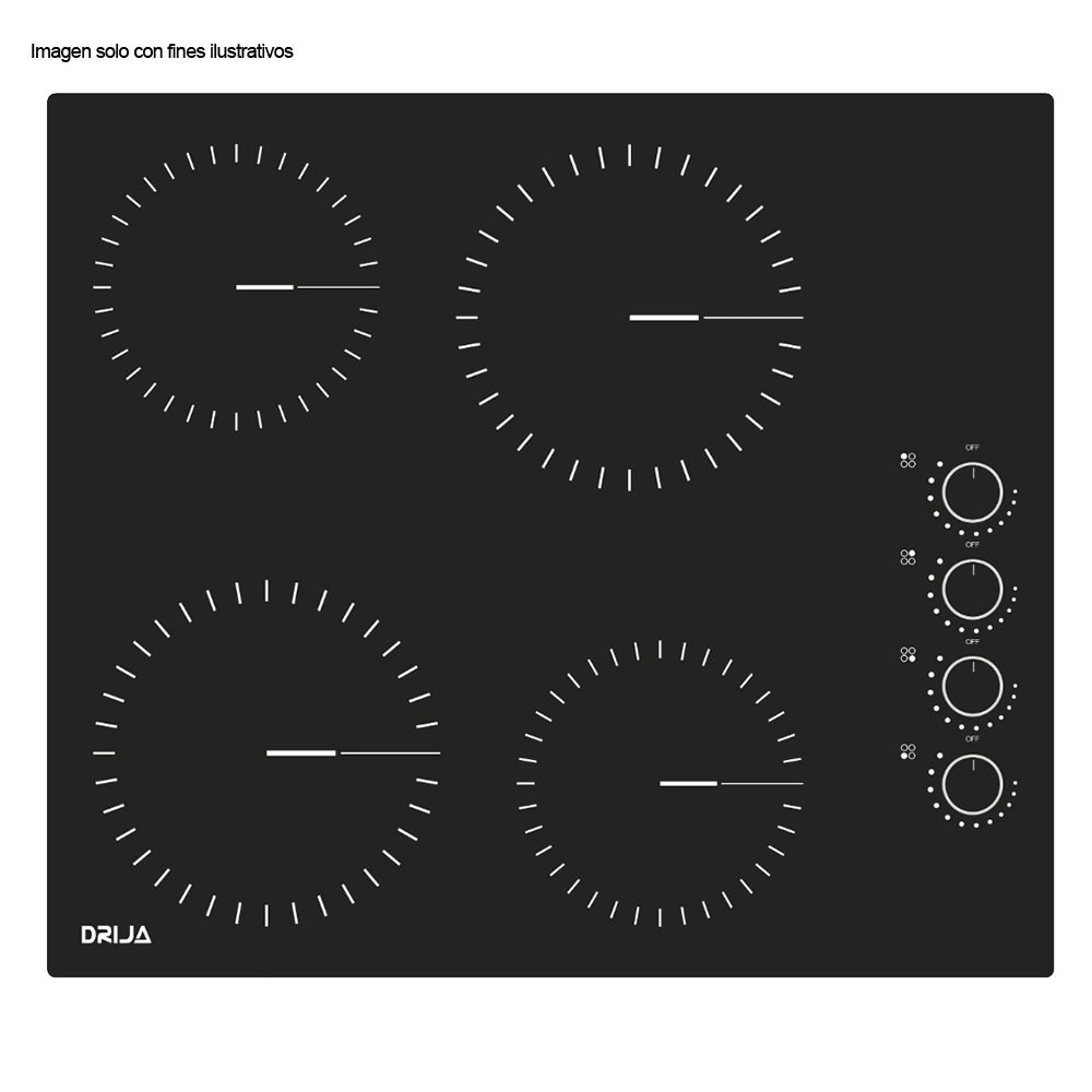 Estufa Bari 60 de 58cm eléctrica vitroceramica negra 4 quemadores EGO potencia 6000W
