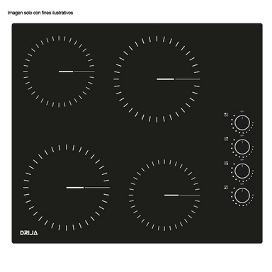Estufa Bari 60 de 58cm eléctrica vitroceramica negra 4 quemadores EGO potencia 6000W