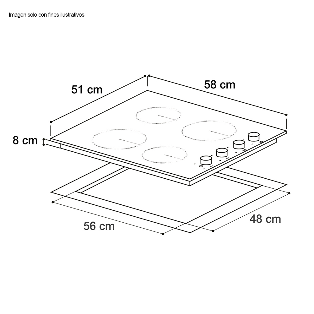 Estufa Bari 60 de 58cm eléctrica vitroceramica negra 4 quemadores EGO potencia 6000W