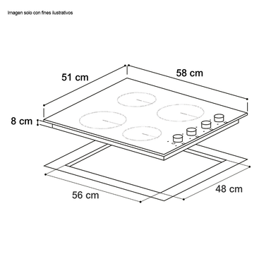 Estufa Bari 60 de 58cm eléctrica vitroceramica negra 4 quemadores EGO potencia 6000W