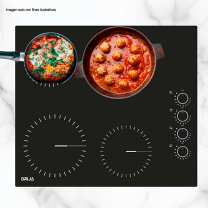 Estufa Bari 60 de 58cm eléctrica vitroceramica negra 4 quemadores EGO potencia 6000W