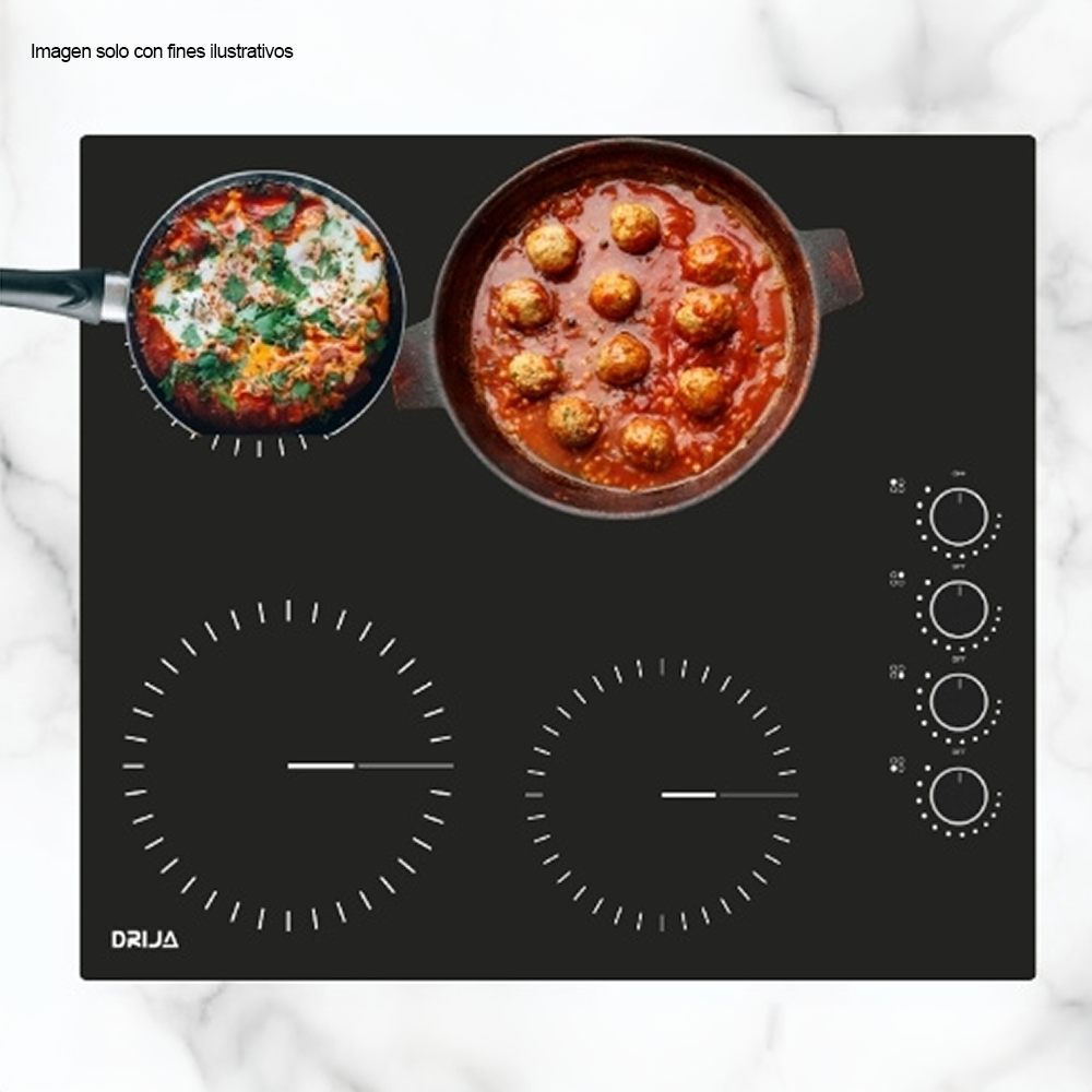 Estufa Bari 60 de 58cm eléctrica vitroceramica negra 4 quemadores EGO potencia 6000W