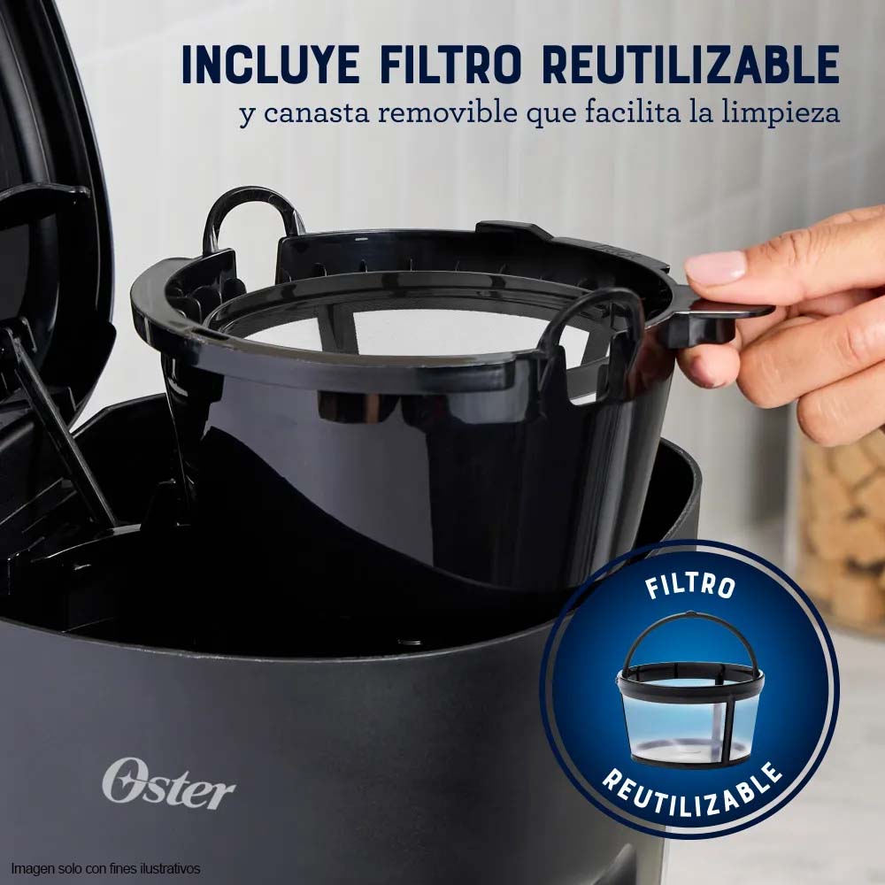 Cafetera 12 tazas BVSTDCS121B Oster con filtro reutilizable