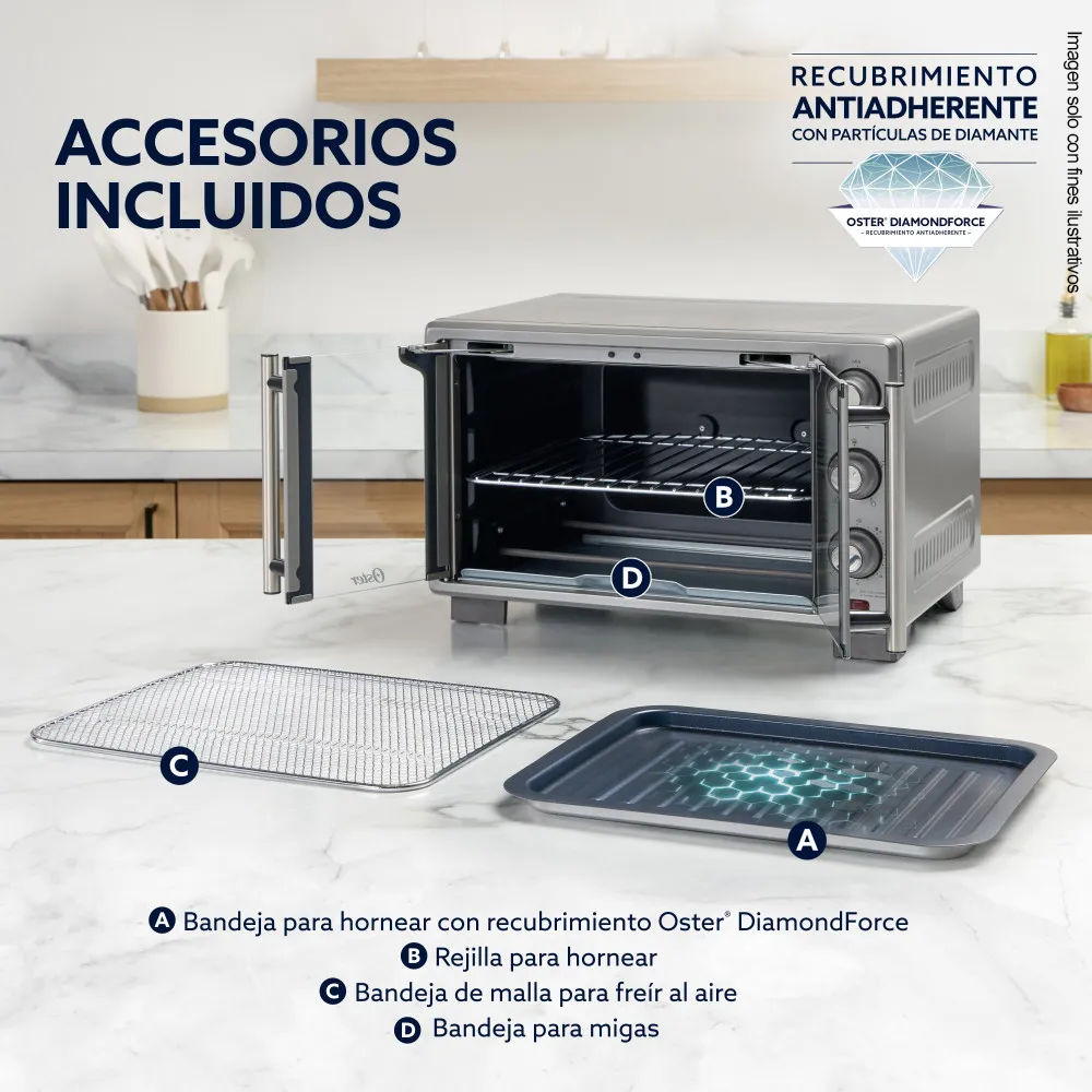 Horno con freidora de aire TSSTTV25FDMAFNS 25 litros Interior antiadherente Oster
