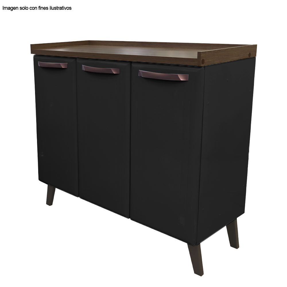 Bufetera de metal negro TLBF-3NN (D), 3 puertas, sobre color marror