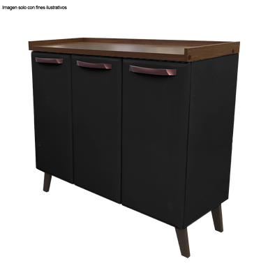 Bufetera de metal negro TLBF-3NN (D), 3 puertas, sobre color marror