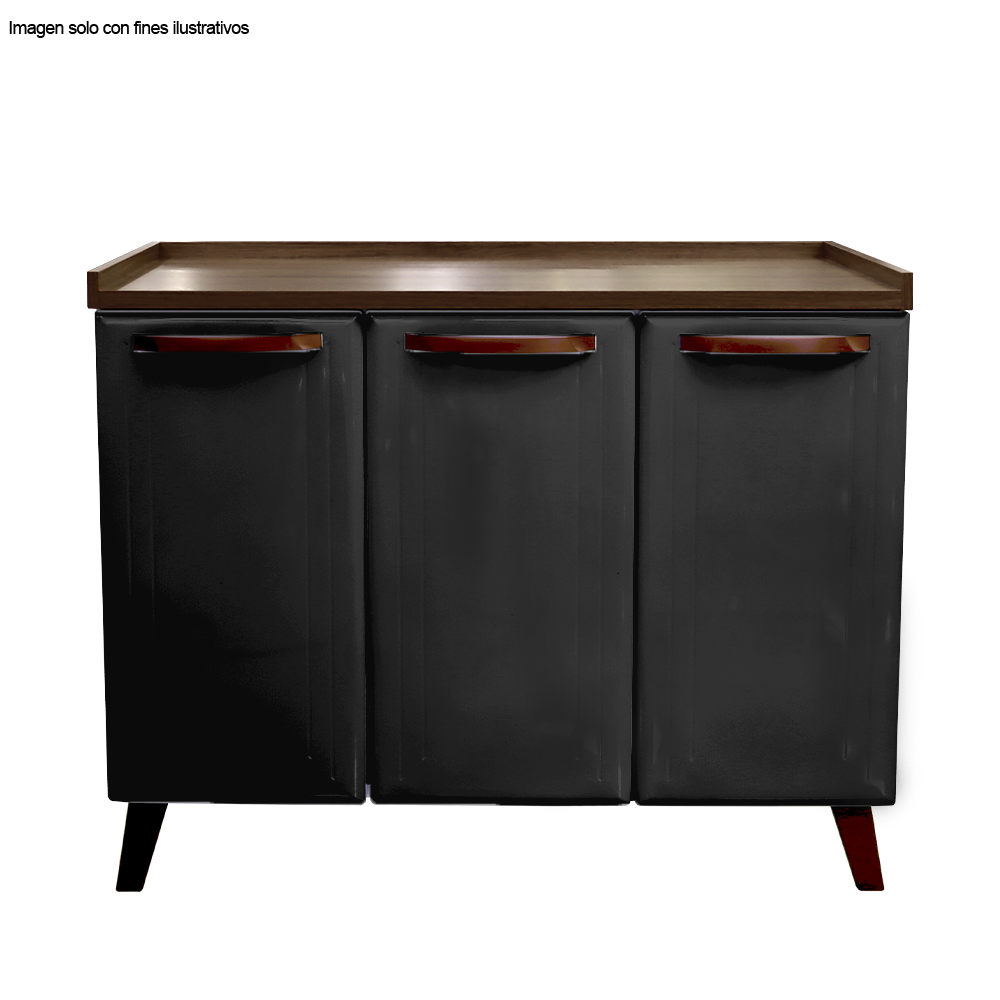 Bufetera de metal negro TLBF-3NN (D), 3 puertas, sobre color marror