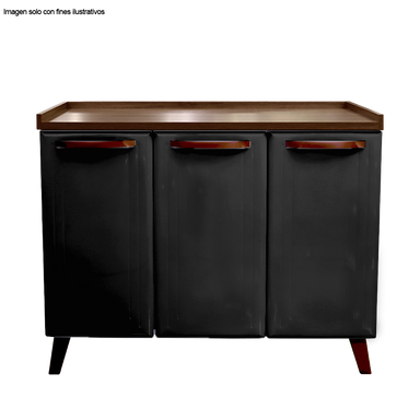 Bufetera de metal negro TLBF-3NN (D), 3 puertas, sobre color marror