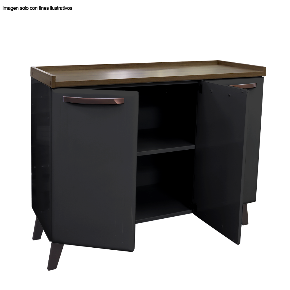 Bufetera de metal negro TLBF-3NN (D), 3 puertas, sobre color marror