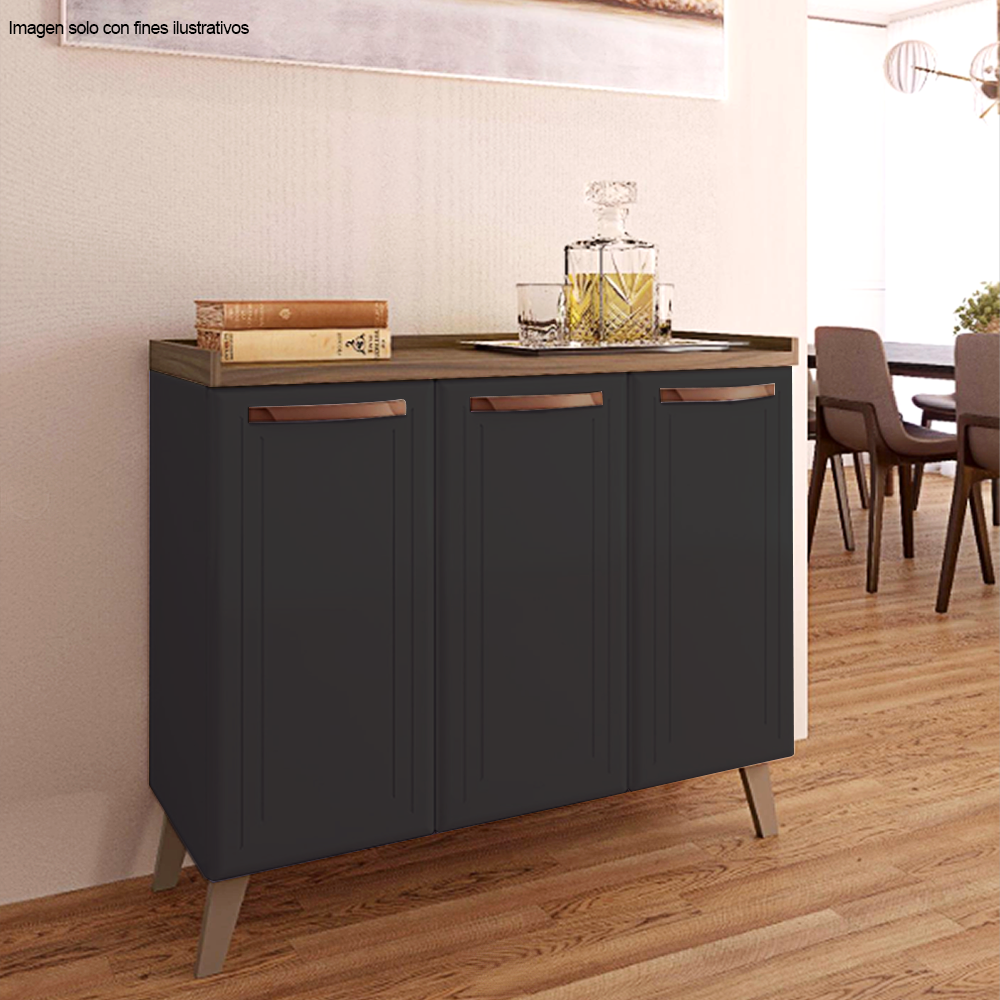 Bufetera de metal negro TLBF-3NN (D), 3 puertas, sobre color marror