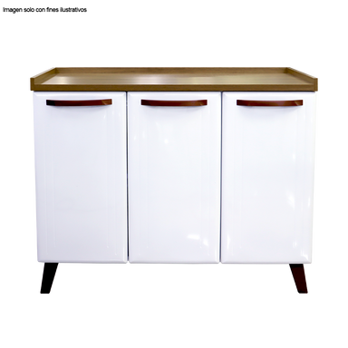 Bufetera de metal blanco TLBF-3BB (D), 3 puertas, sobre color marror