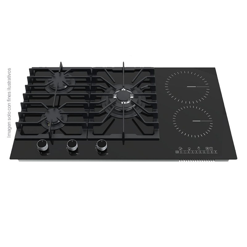 Estufa empotrable Dual - Gas y eléctrica (76cm) Sicilia Touch 76, 5 quemadores acabado de vitrocerámica Drija