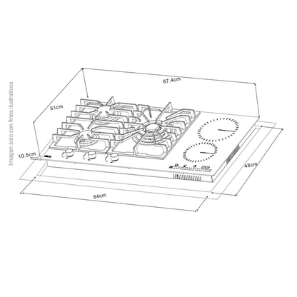 Estufa empotrable Dual - Gas y eléctrica (76cm) Sicilia Touch 76, 5 quemadores acabado de vitrocerámica Drija