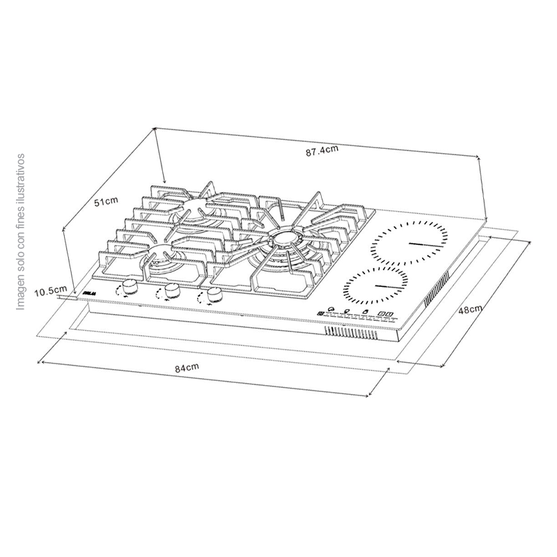 Estufa empotrable Dual - Gas y eléctrica (76cm) Sicilia Touch 76, 5 quemadores acabado de vitrocerámica Drija