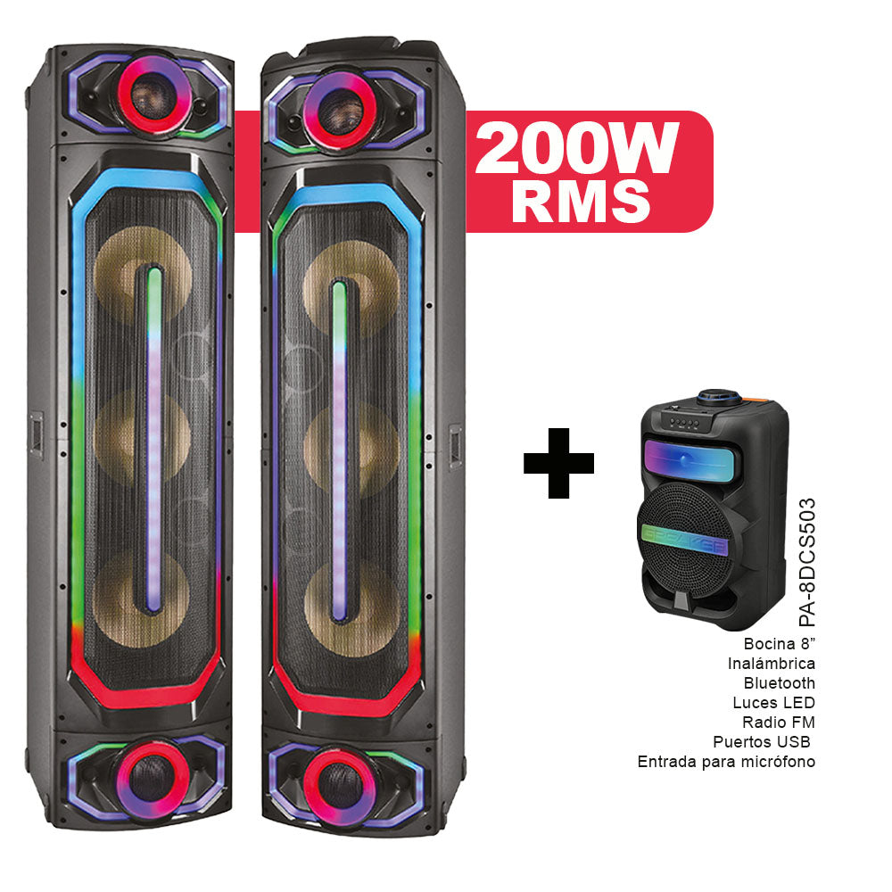 Combo de parlante activo PA10M32113 (200W-RMS) + bocina portátil PA-8DCS503 Sankey