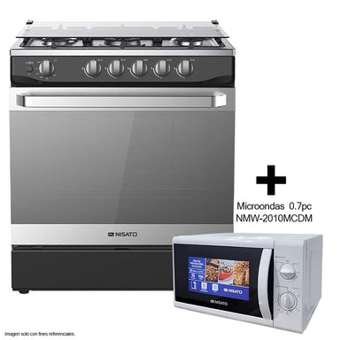 Combo de estufa 30" a gas NEP-7735AFNDM + Microondas 0.7pc NMW-2010MCDM, blanco Nisato