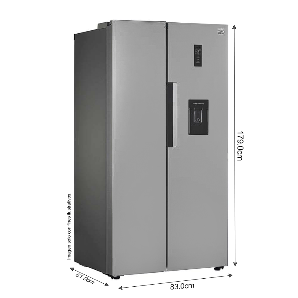 Refrigeradora Side By Side 16pc NSL16SXSWD Kenmore, con dispensador de agua, panel de control táctil.