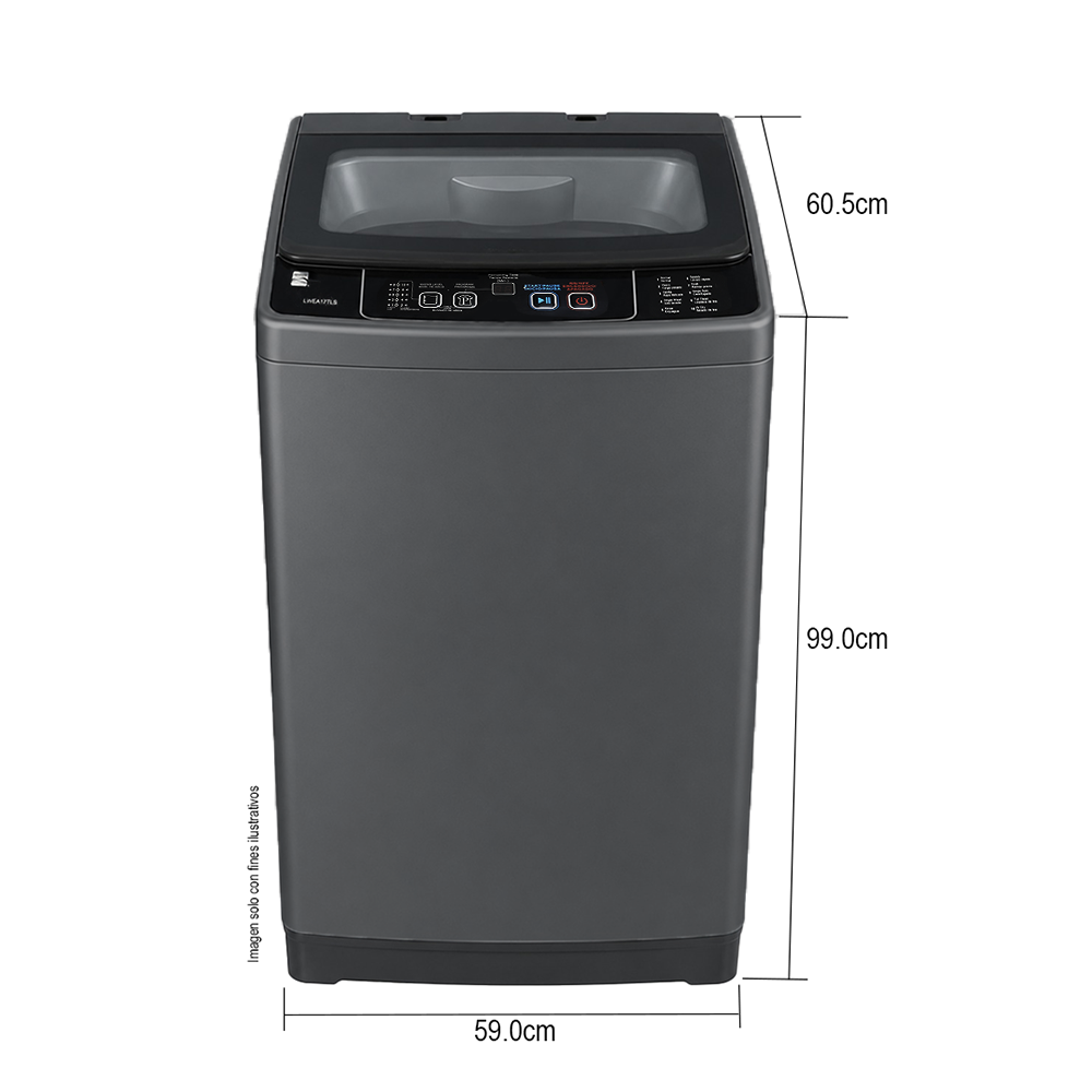 Lavadora Carga Superior, 17kg, 590 x 605 x 990 mm, LWEA17TLS, Kenmore, Silver