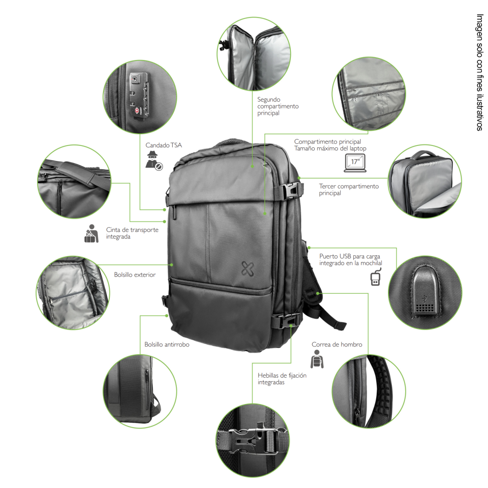 Mochila de viaje para laptop 17” 2en 1 Nomad KNB-950 Klip, con puerto de carga USB