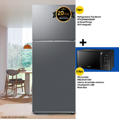 Combo refrigeradora 14pc RT42DG6634S9AP + microondas 0.8pc MS23K3513AK Samsung
