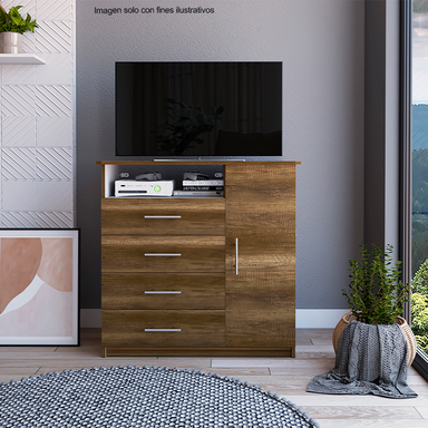 Cómoda Perú CCB 7060 4 cajones + 1 puerta abatible espacio para colgar ropa